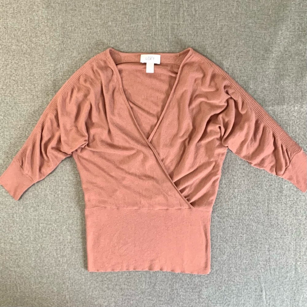 LOFT | Deep V Faux Wrap Sweater; Women’s Size S